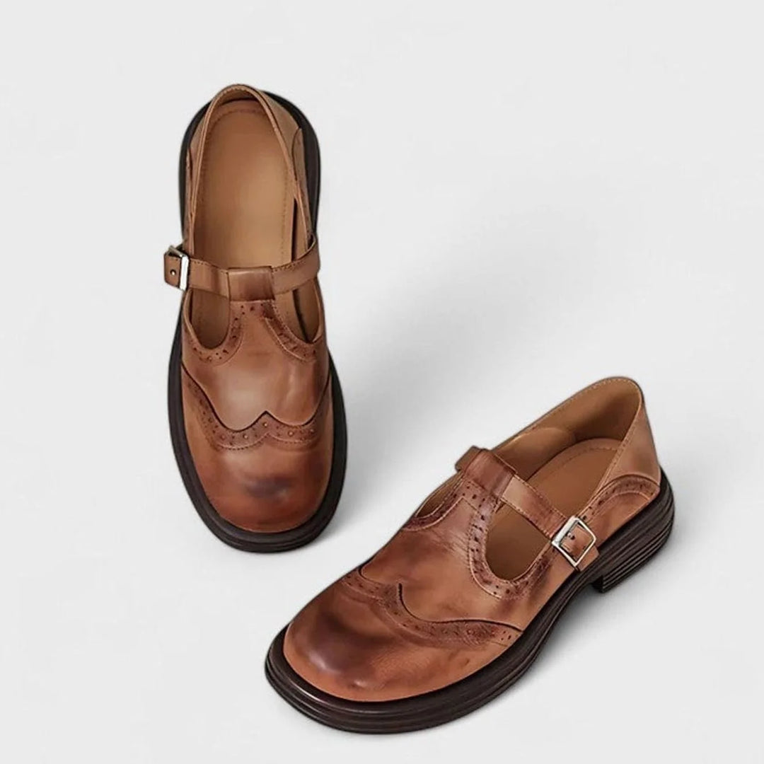 Lexi | Women's Brogue T-Strap Buckle Shoes
