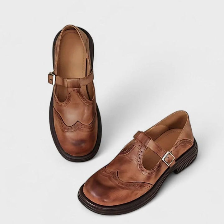 Lexi | Women's Brogue T-Strap Buckle Shoes
