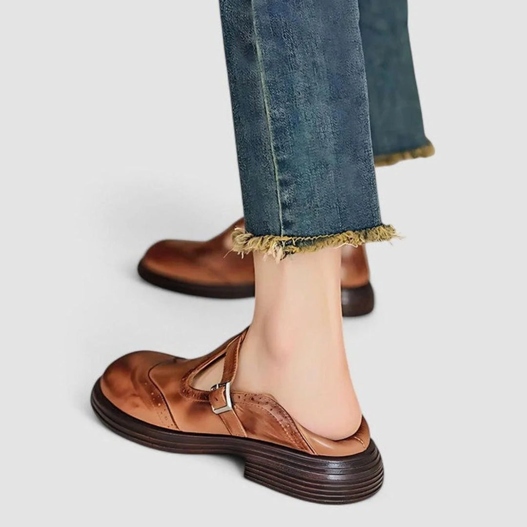 Lexi | Women's Brogue T-Strap Buckle Shoes