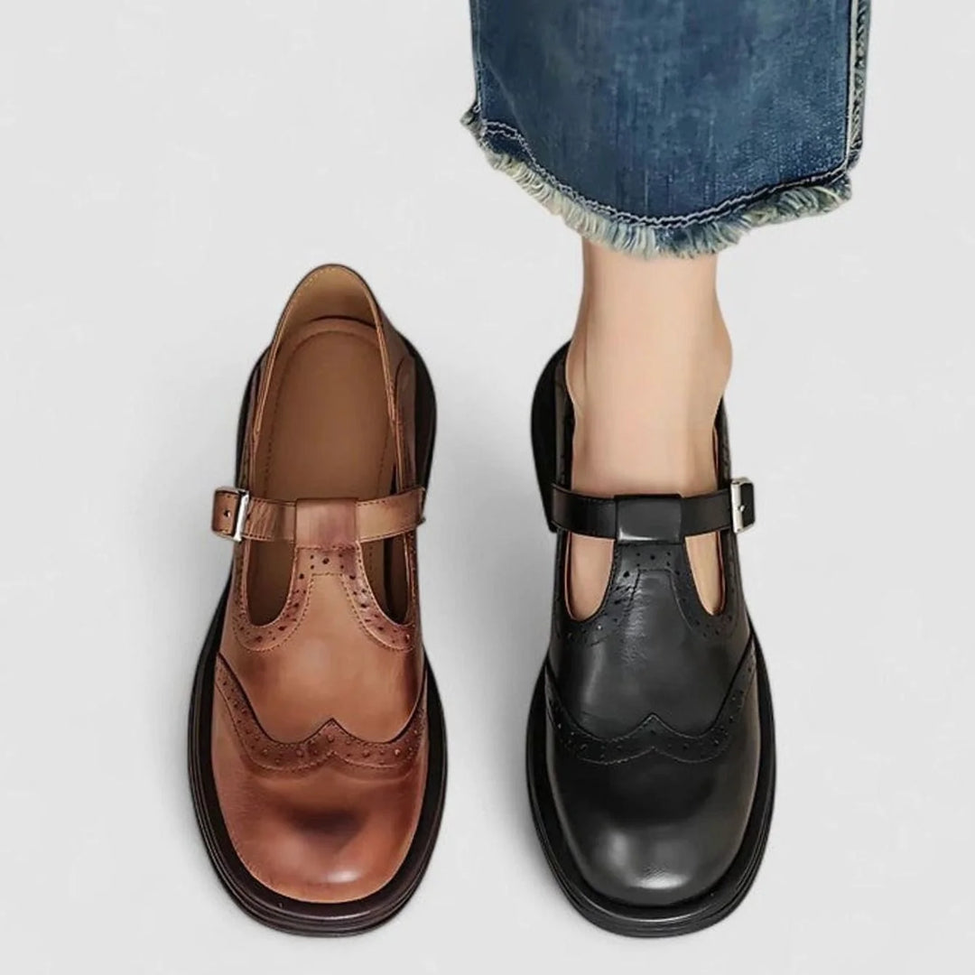 Lexi | Women's Brogue T-Strap Buckle Shoes