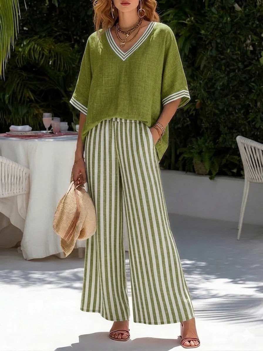 Lindsey | Women's Striped Wide-Leg Set