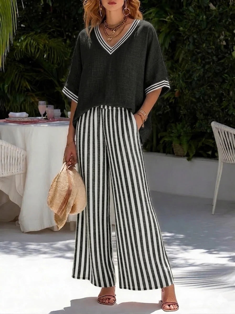 Lindsey | Women's Striped Wide-Leg Set