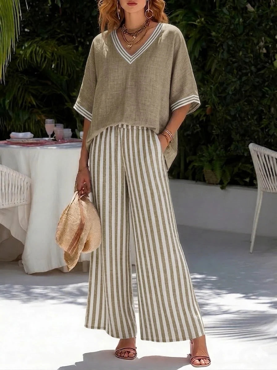 Lindsey | Women's Striped Wide-Leg Set