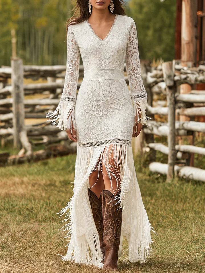 Lise | Women's Fringe Maxi Wedding Dress