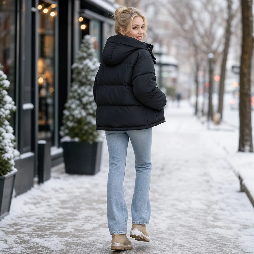 Lottie | Women's Hooded Zip Up Cropped Puffer Jacket