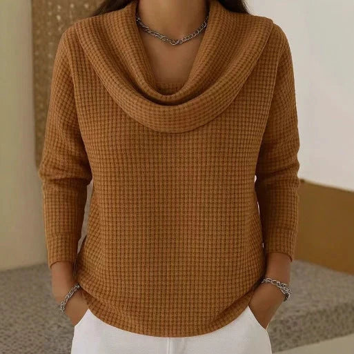 Lynn | Women's Cowl-Neck Waffle Knit Sweater