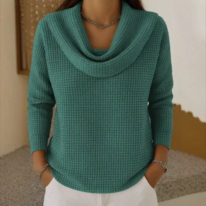 Lynn | Women's Cowl-Neck Waffle Knit Sweater