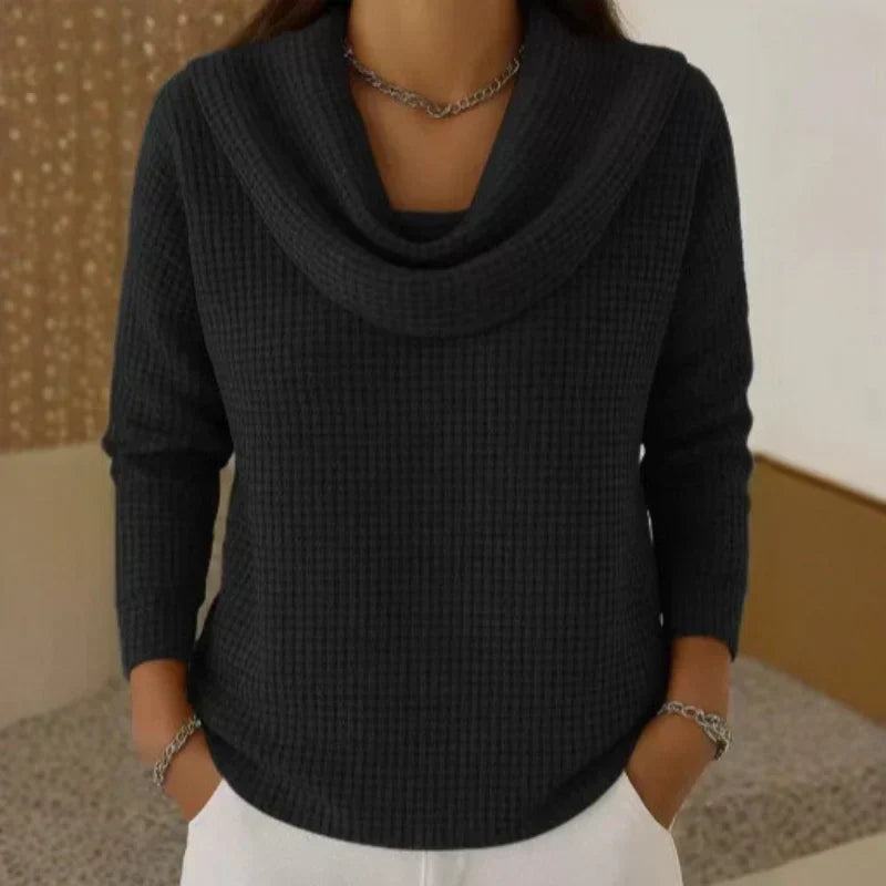 Lynn | Women's Cowl-Neck Waffle Knit Sweater