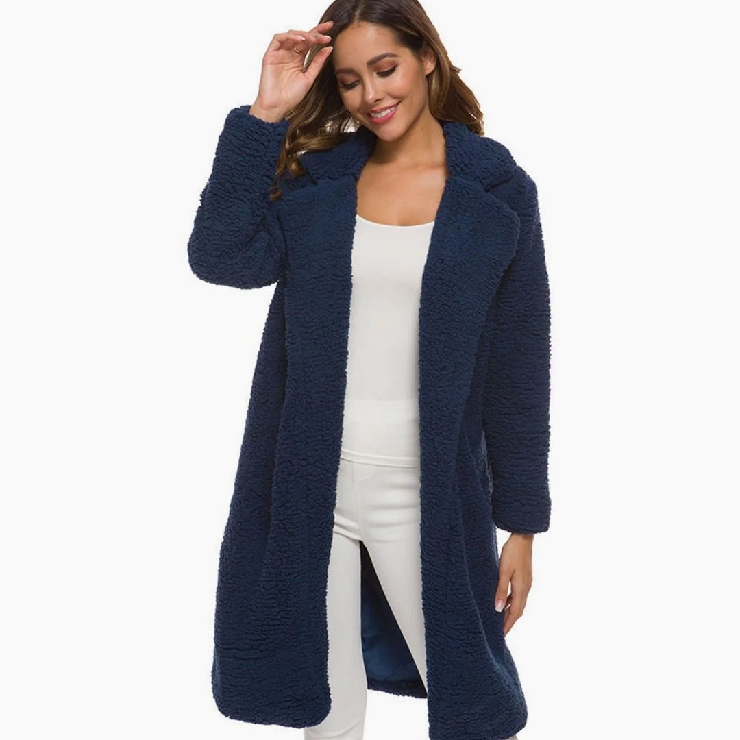 Mabel | Women's Notch Lapel Open Front Teddy Duster Coat