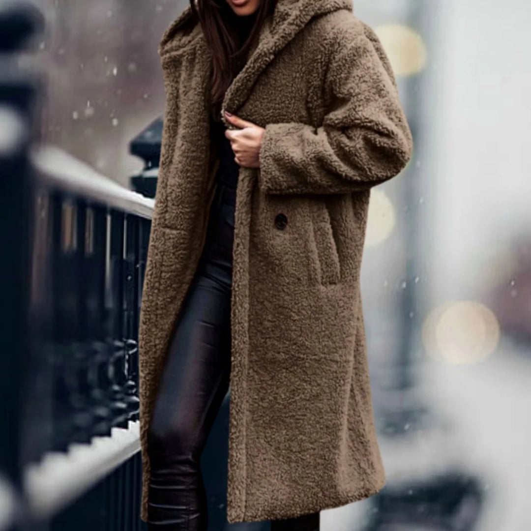 Mabel | Women's Notch Lapel Open Front Teddy Duster Coat