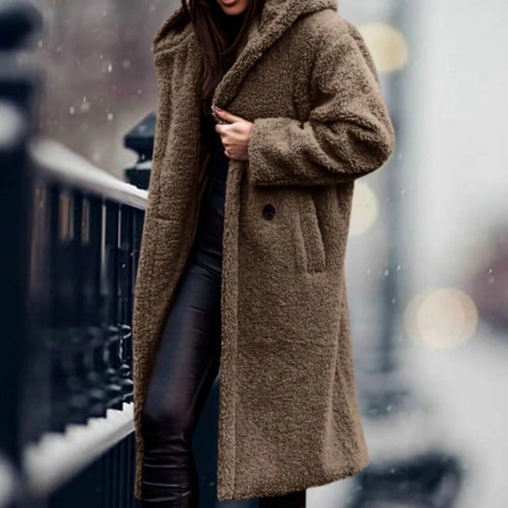 Mabel | Women's Notch Lapel Open Front Teddy Duster Coat