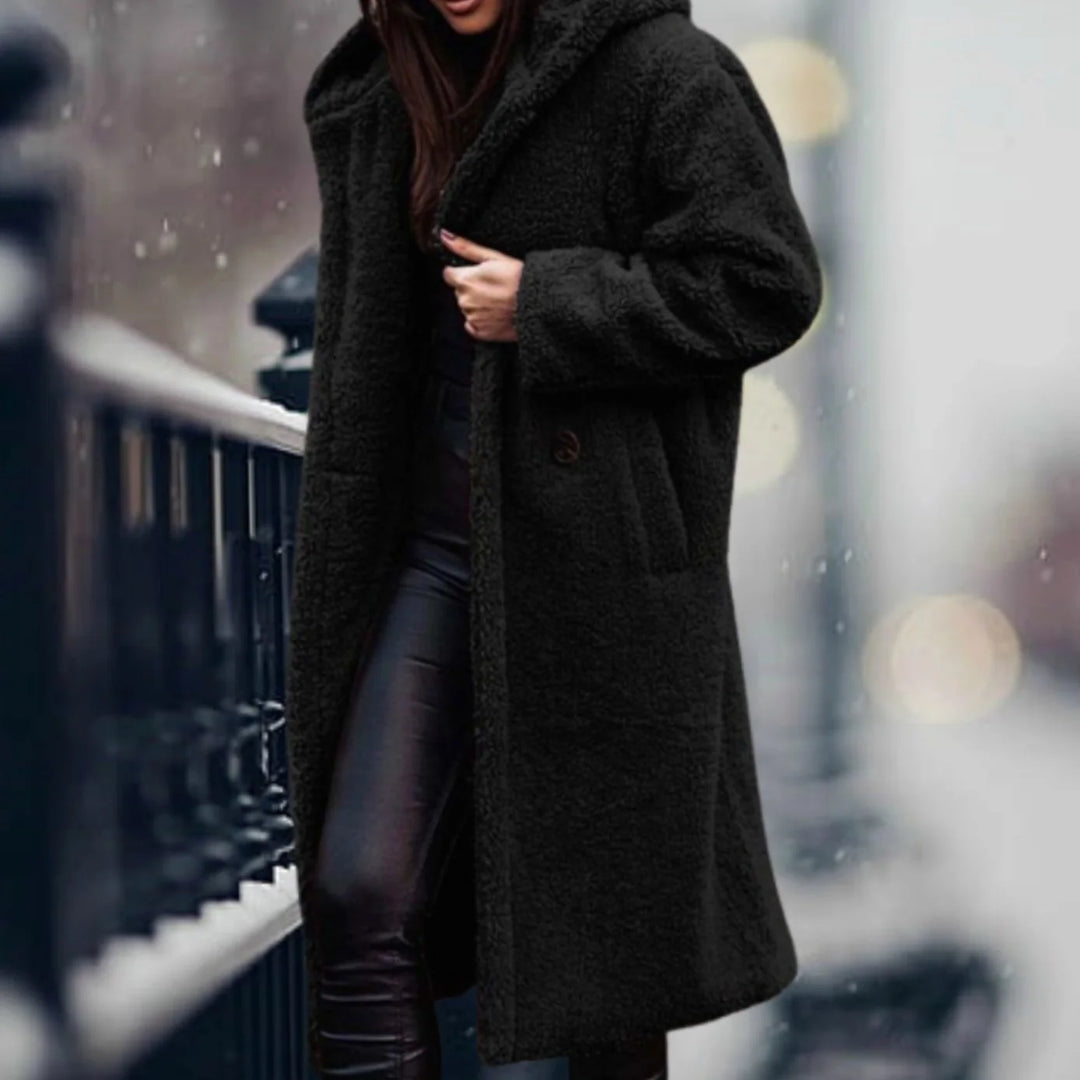 Mabel | Women's Notch Lapel Open Front Teddy Duster Coat