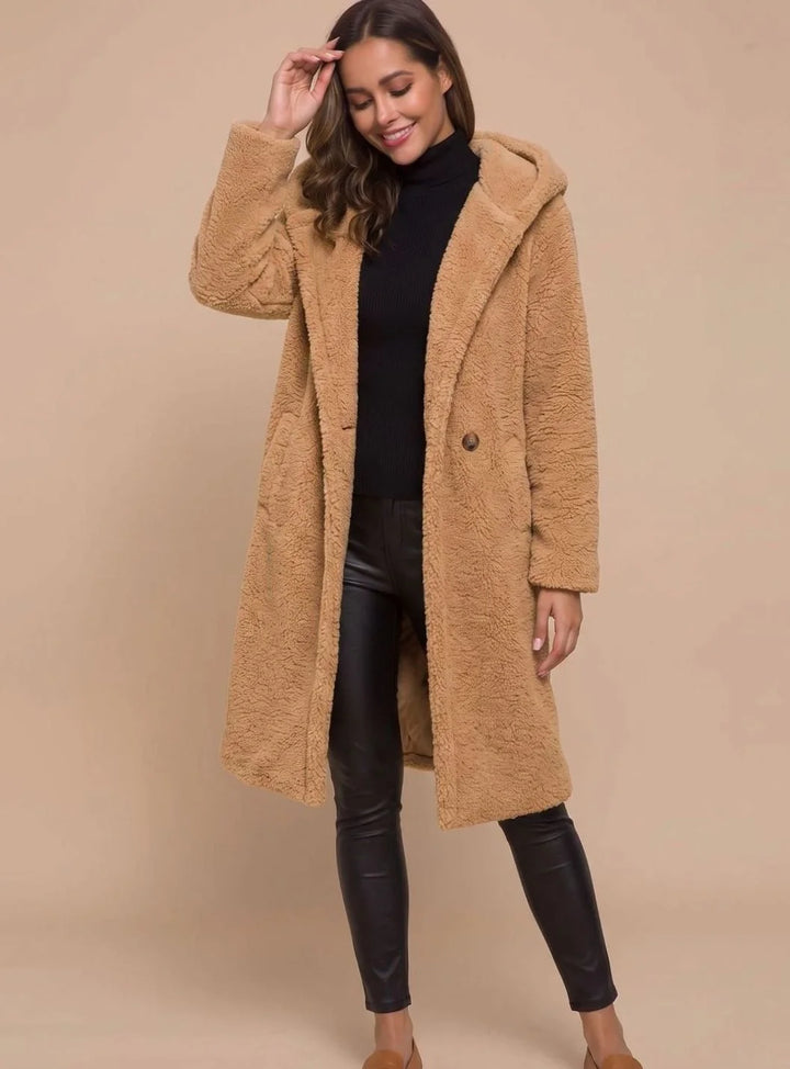 Mabel | Women's Notch Lapel Open Front Teddy Duster Coat