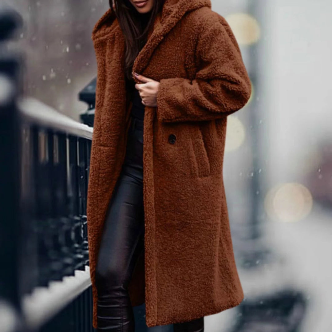 Mabel | Women's Notch Lapel Open Front Teddy Duster Coat