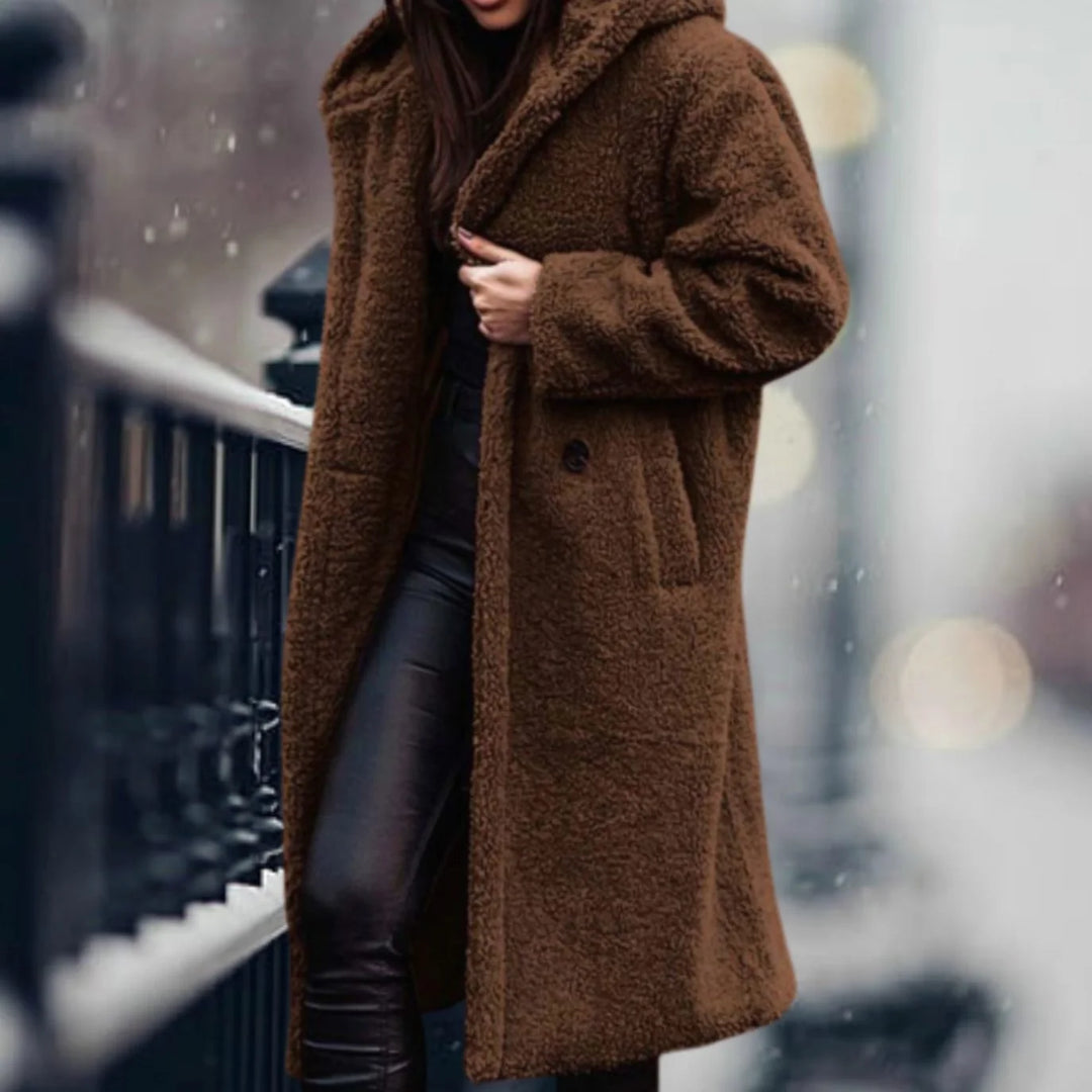 Mabel | Women's Notch Lapel Open Front Teddy Duster Coat