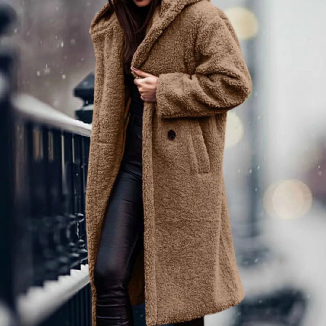 Mabel | Women's Notch Lapel Open Front Teddy Duster Coat
