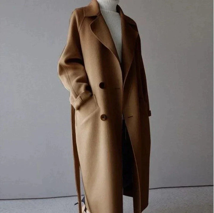 Maeve | Women's Long Belted Coat Notched Lapel Tailored