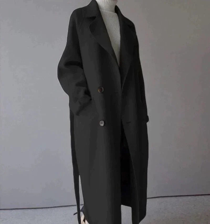 Maeve | Women's Long Belted Coat Notched Lapel Tailored