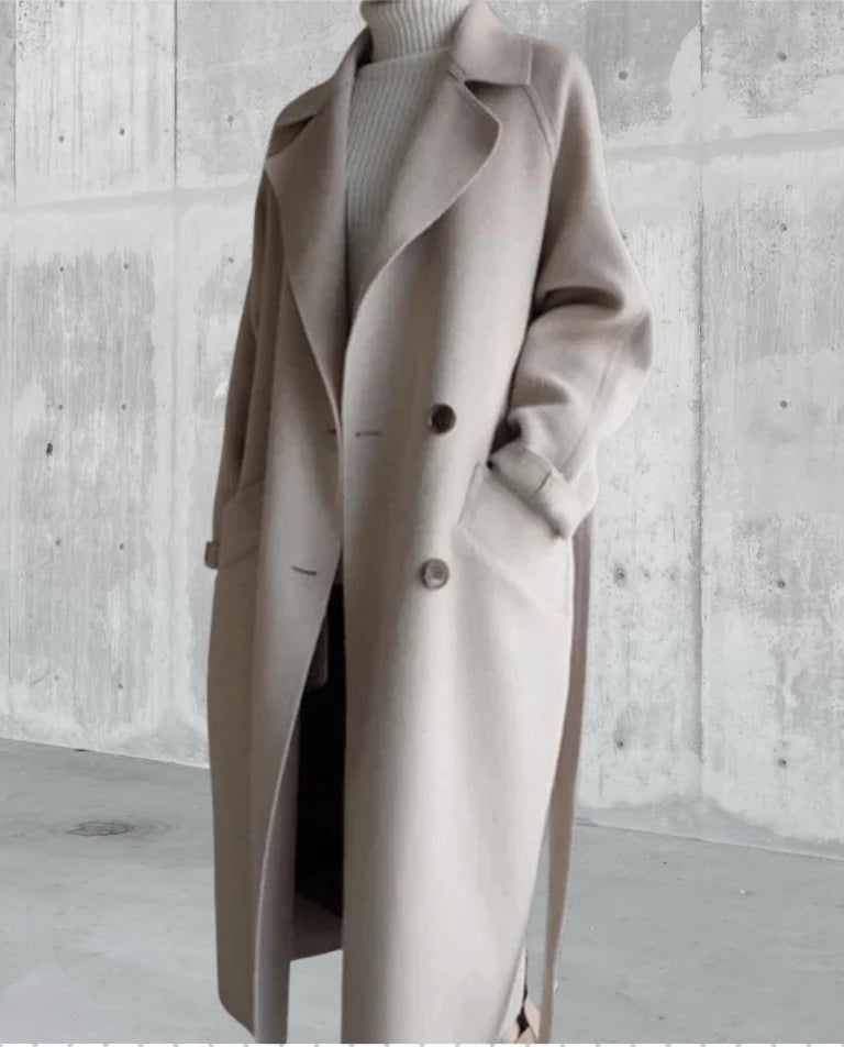 Maeve | Women's Long Belted Coat Notched Lapel Tailored