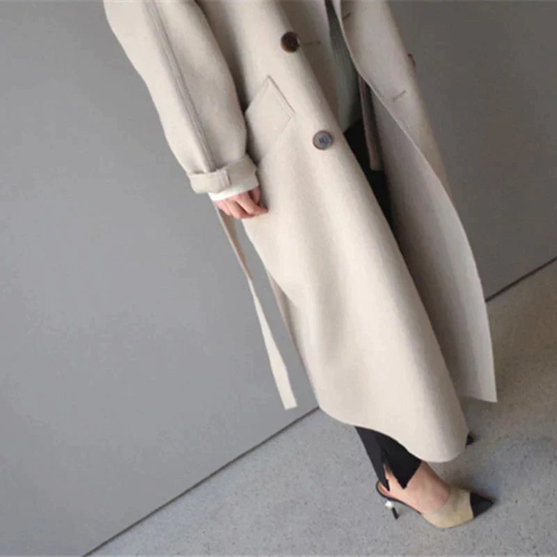Maeve | Women's Long Belted Coat Notched Lapel Tailored