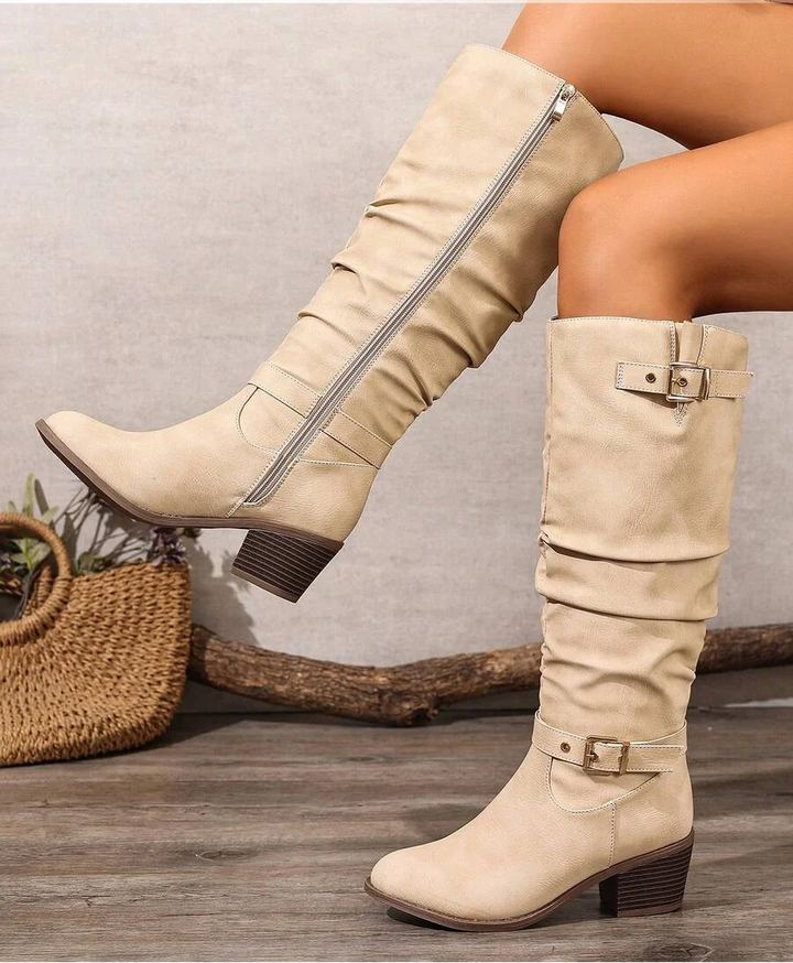 Maisie | Ladies Slouch Double Buckle Knee High Boots