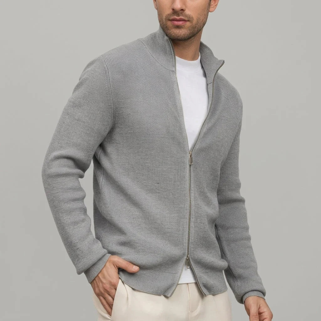 Malcolm | Men's Ribbed Stand Collar Zip Up Knit Cardigan