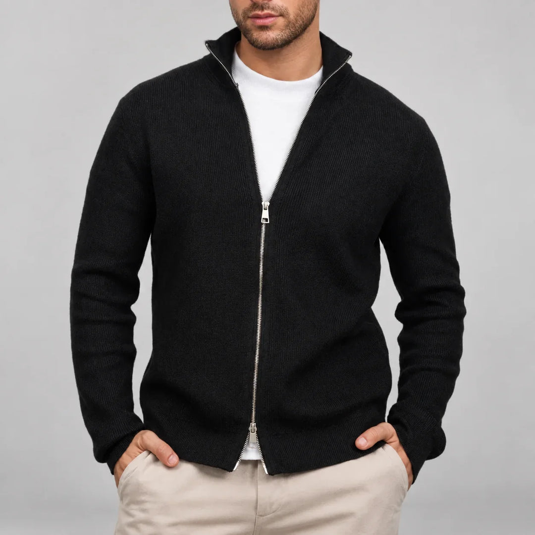 Malcolm | Men's Ribbed Stand Collar Zip Up Knit Cardigan