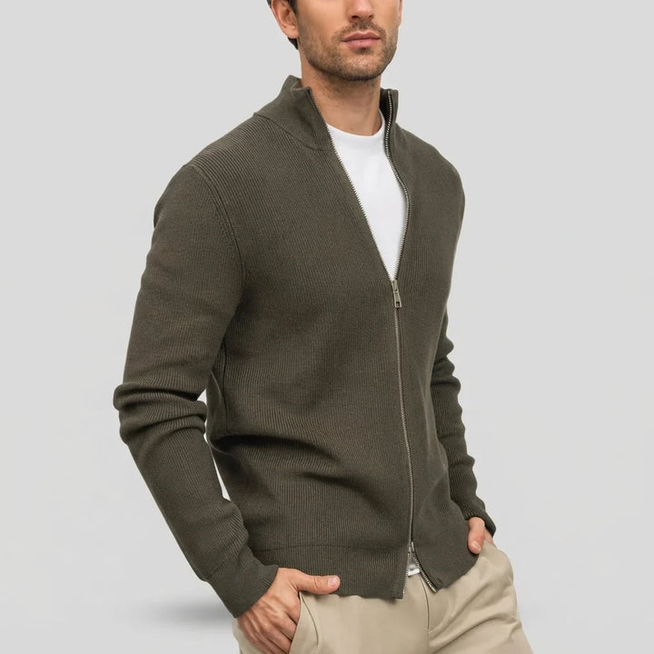 Malcolm | Men's Ribbed Stand Collar Zip Up Knit Cardigan