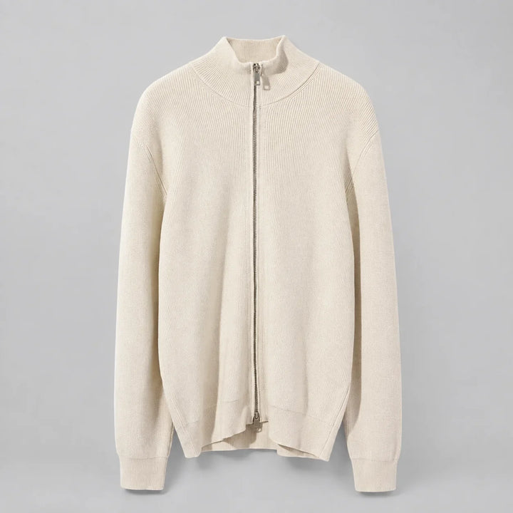 Malcolm | Men's Ribbed Stand Collar Zip Up Knit Cardigan