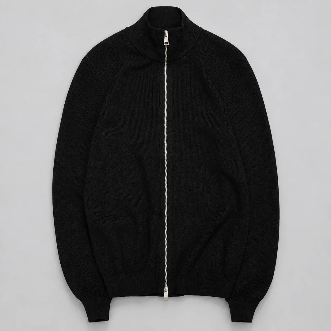 Malcolm | Men's Ribbed Stand Collar Zip Up Knit Cardigan