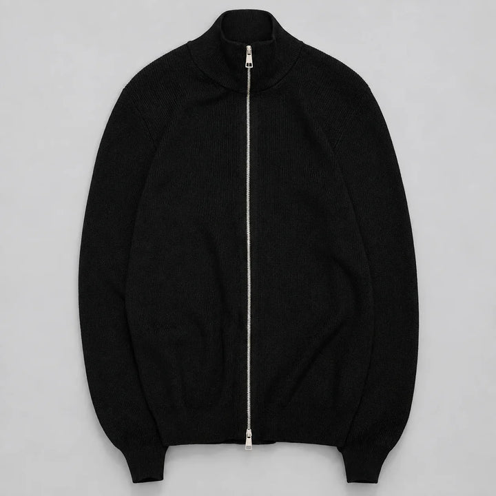Malcolm | Men's Ribbed Stand Collar Zip Up Knit Cardigan