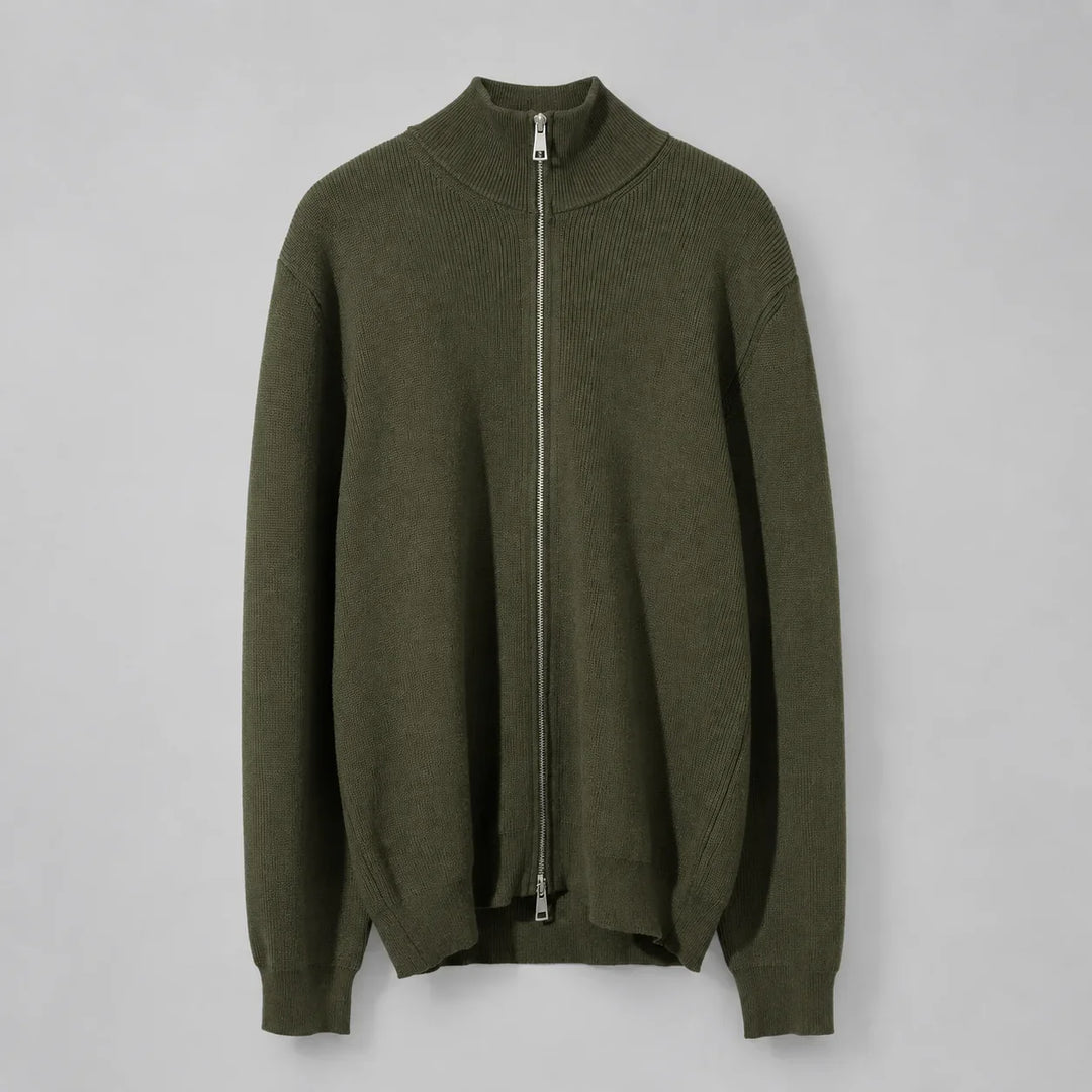 Malcolm | Men's Ribbed Stand Collar Zip Up Knit Cardigan