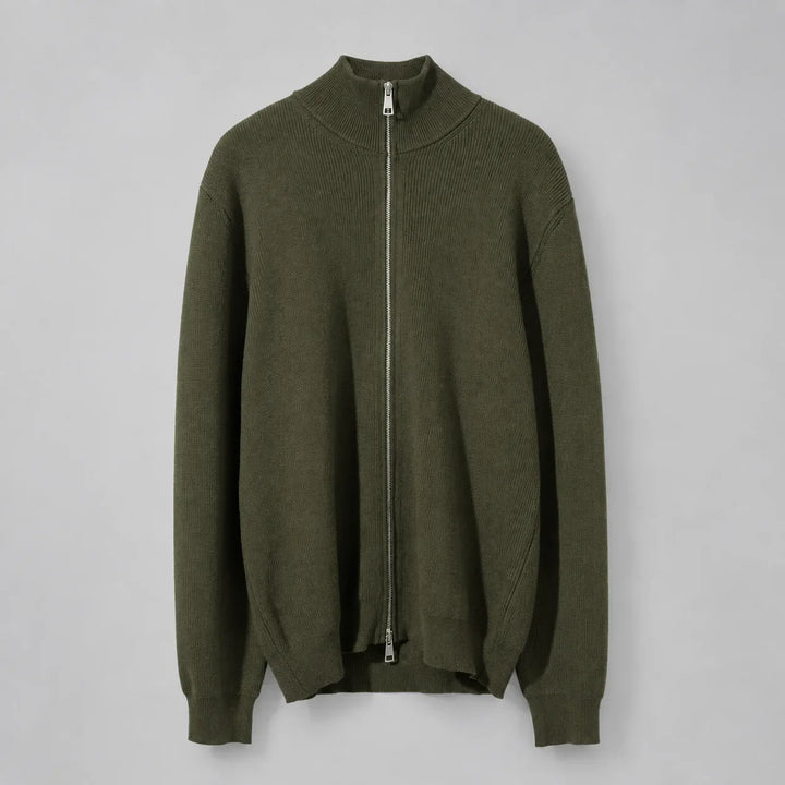 Malcolm | Men's Ribbed Stand Collar Zip Up Knit Cardigan