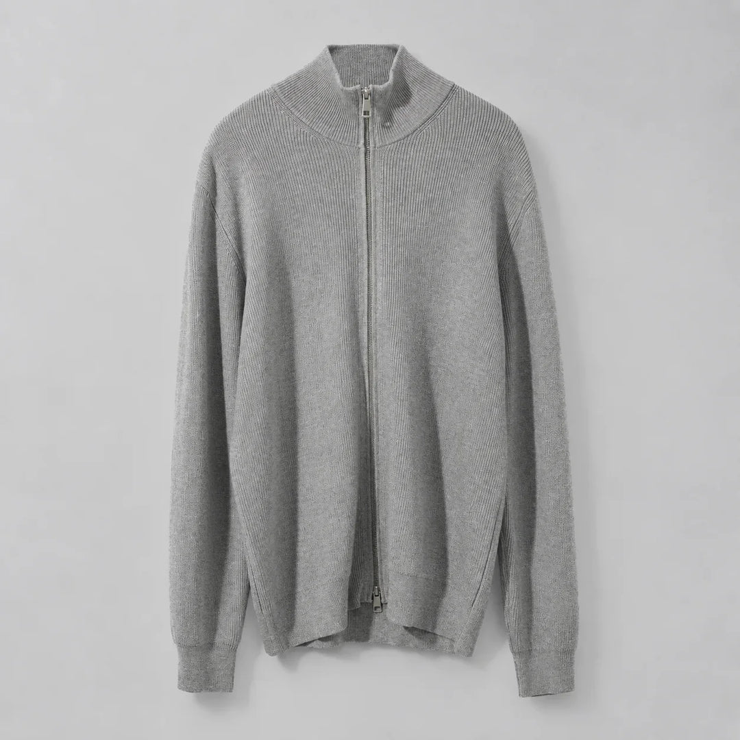 Malcolm | Men's Ribbed Stand Collar Zip Up Knit Cardigan