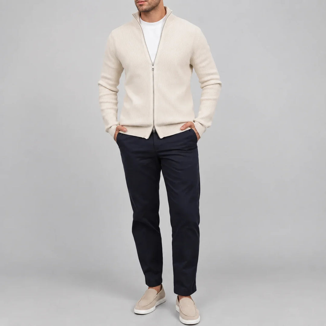 Malcolm | Men's Ribbed Stand Collar Zip Up Knit Cardigan