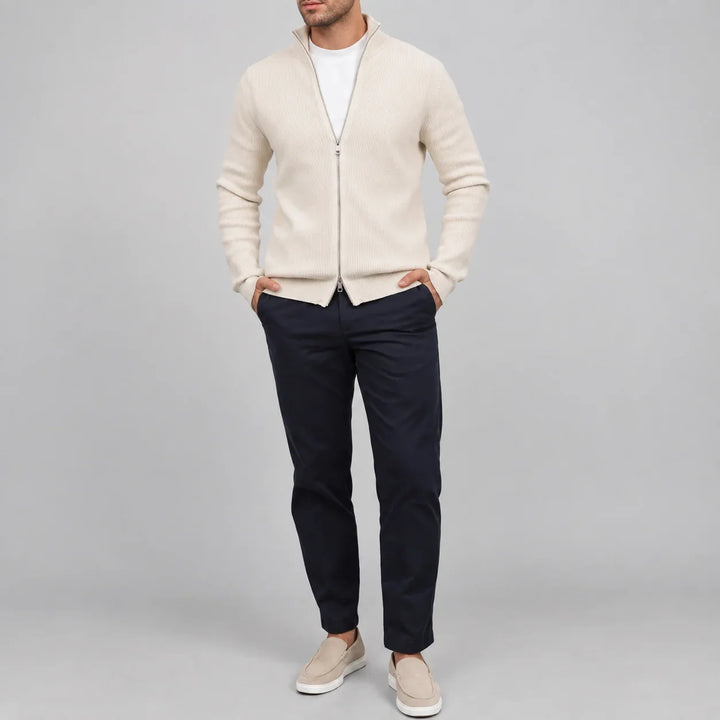 Malcolm | Men's Ribbed Stand Collar Zip Up Knit Cardigan