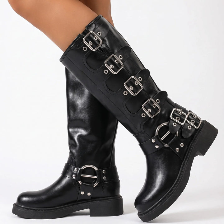 Mandy | Women's Knee High Buckle Harness Boots