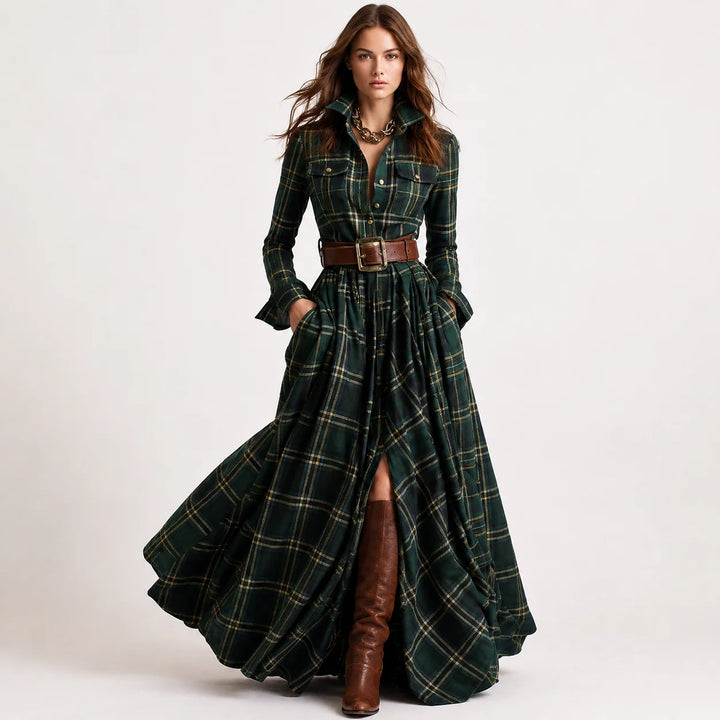 Margaret | Women's Belted Tartan Maxi Dress