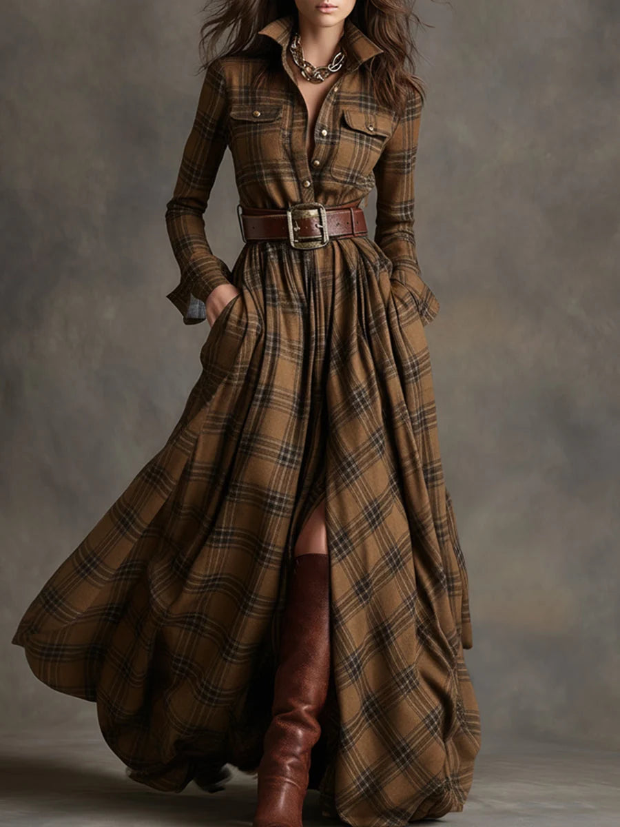 Margaret | Women's Belted Tartan Maxi Dress