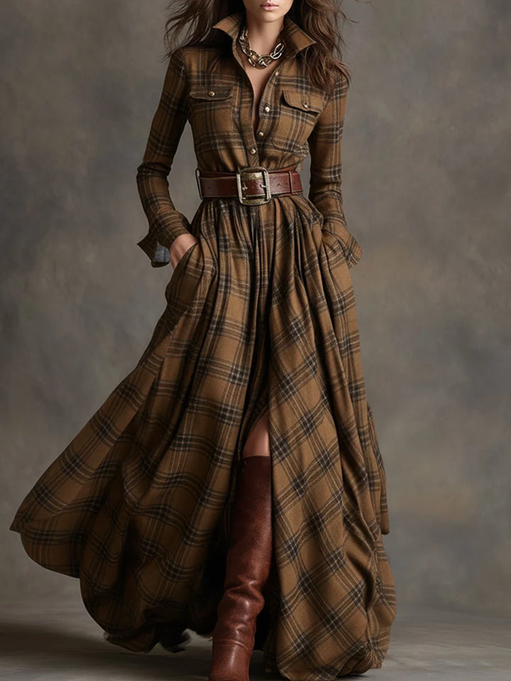 Margaret | Women's Belted Tartan Maxi Dress
