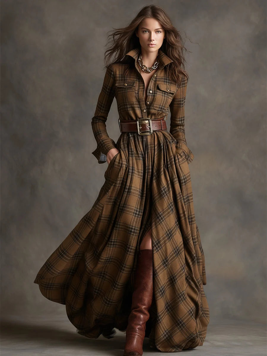 Margaret | Women's Belted Tartan Maxi Dress