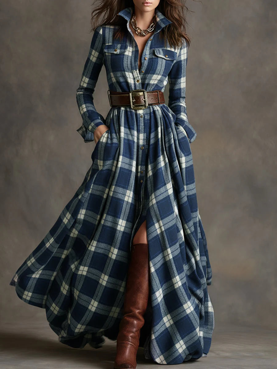 Margaret | Women's Belted Tartan Maxi Dress