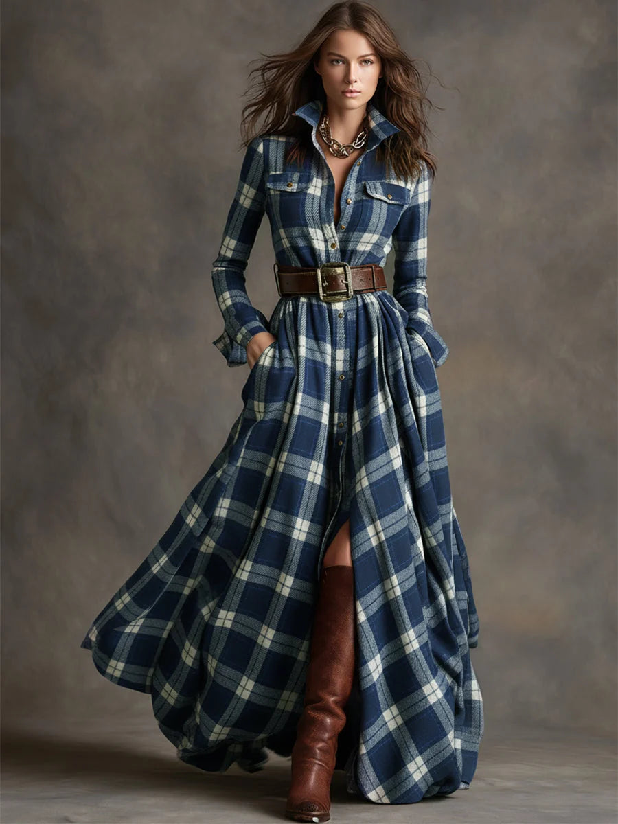Margaret | Women's Belted Tartan Maxi Dress