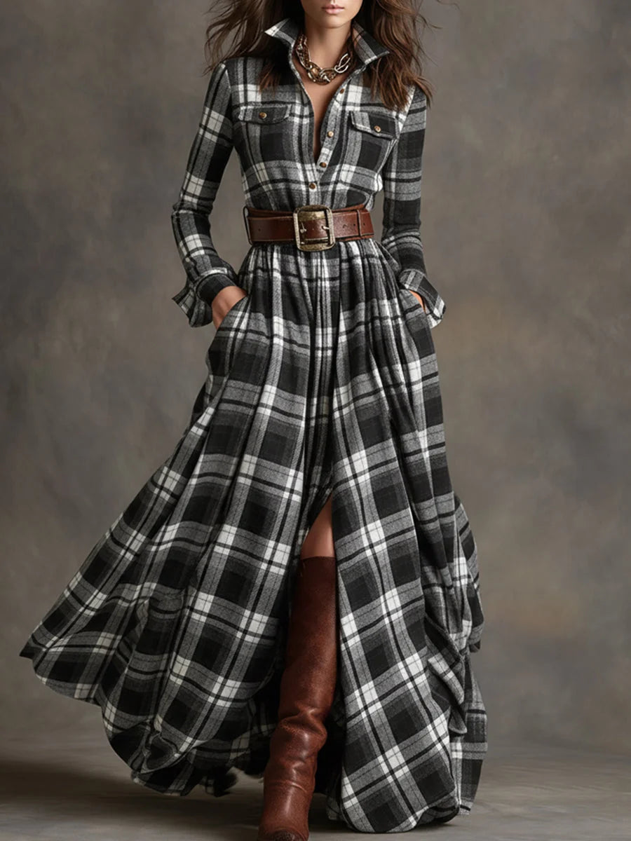 Margaret | Women's Belted Tartan Maxi Dress