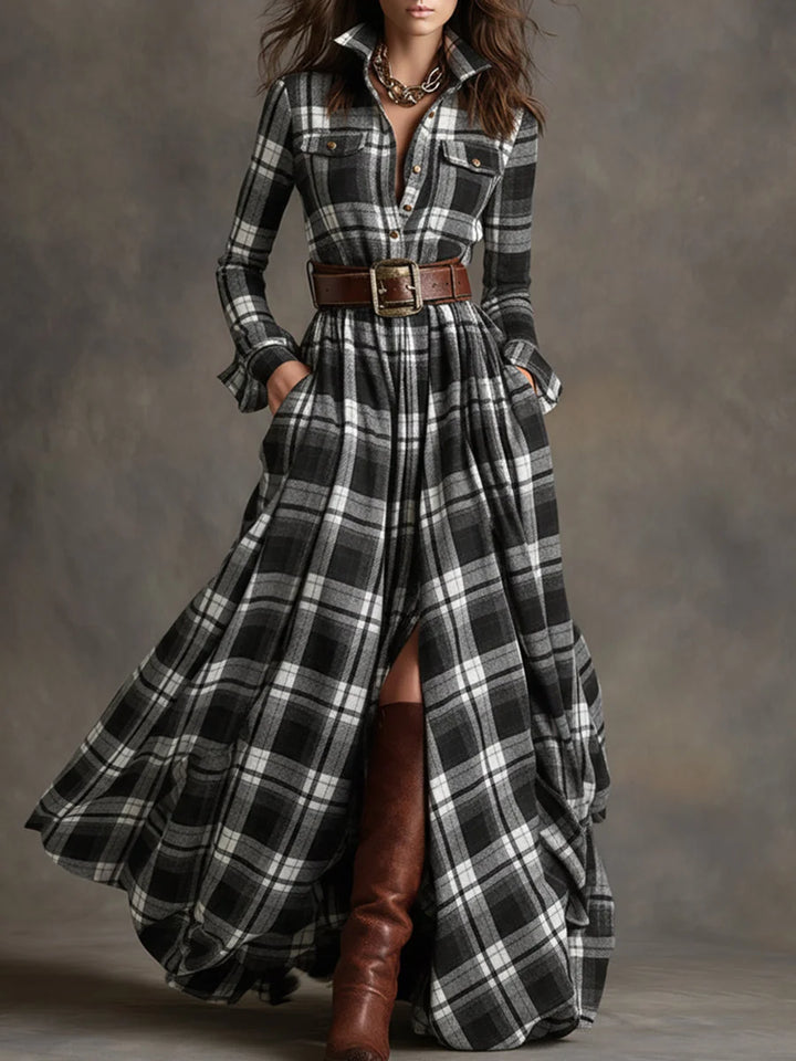 Margaret | Women's Belted Tartan Maxi Dress