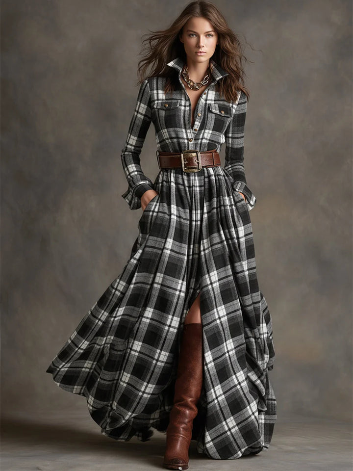 Margaret | Women's Belted Tartan Maxi Dress