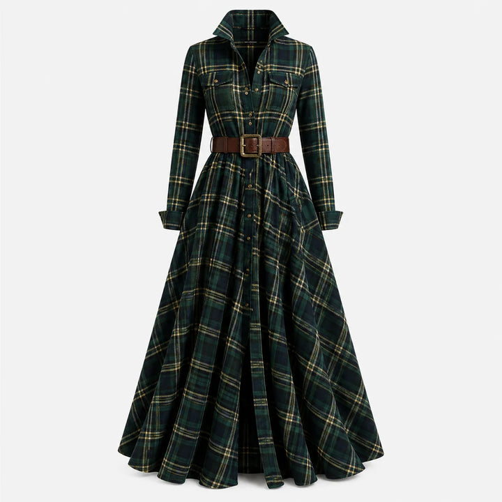 Margaret | Women's Belted Tartan Maxi Dress