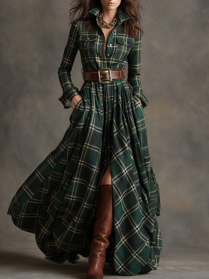Margaret | Women's Belted Tartan Maxi Dress