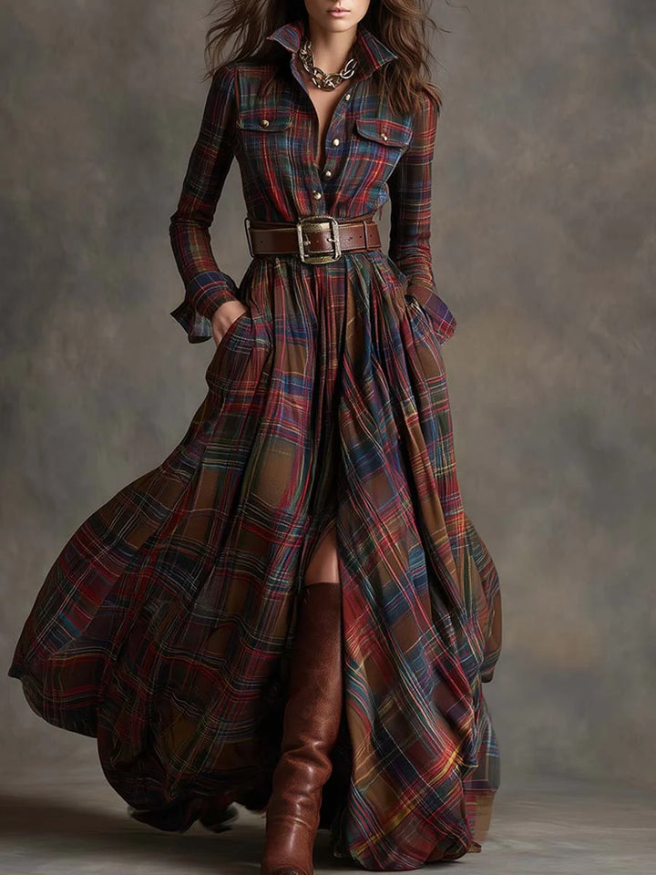 Margaret | Women's Belted Tartan Maxi Dress