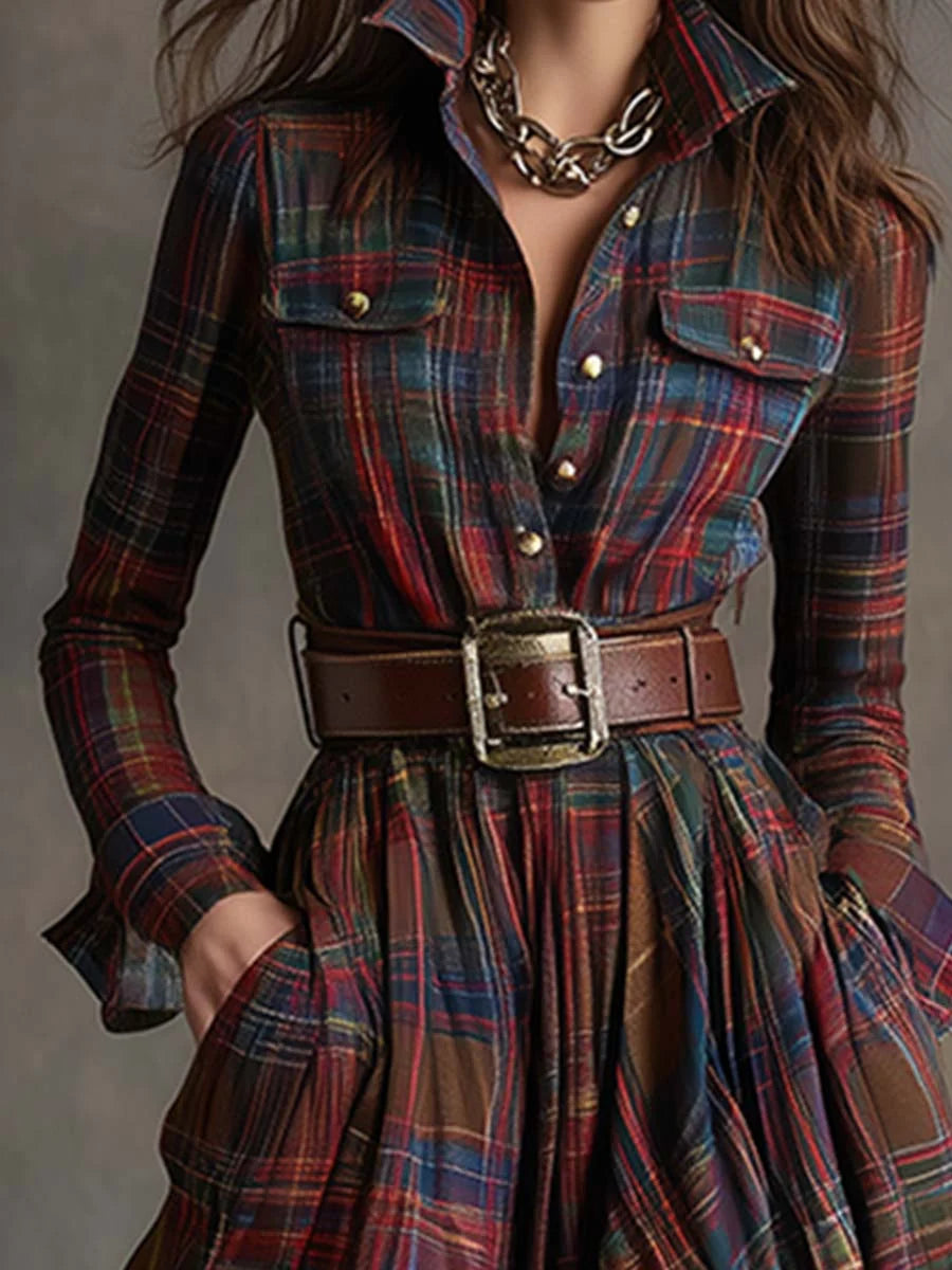 Margaret | Women's Belted Tartan Maxi Dress